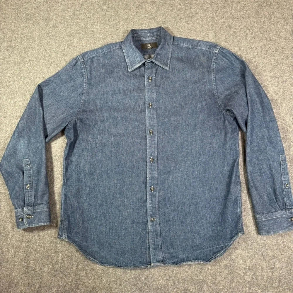 Banana Republic Mens L Standard Fit Denim Shirt Blue‎ Cotton Hemp Long Sleeve